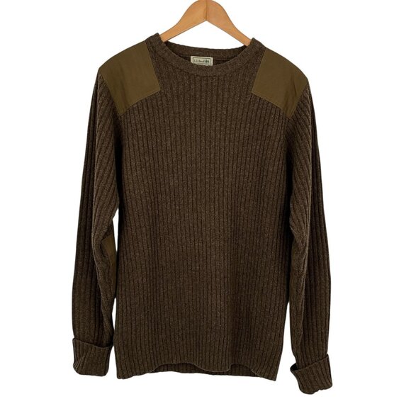 L.L. Bean Other - L.L.Bean Commando Sweater Mens Large Brown Wool Merino Rib Shoulder Elbow Patch